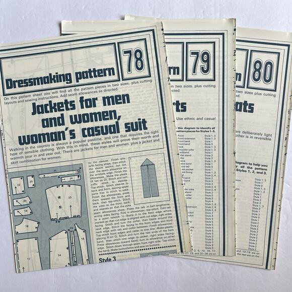 Vintage Designer Sewing Patterns Uncut Lot Of 3 Blouse Dress Jacket Skirt 70s - Picture 1 of 9